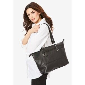 Stone Mountain USA Black Pebble Bonded Leather Tote Shoulder Bag Silver Hardware